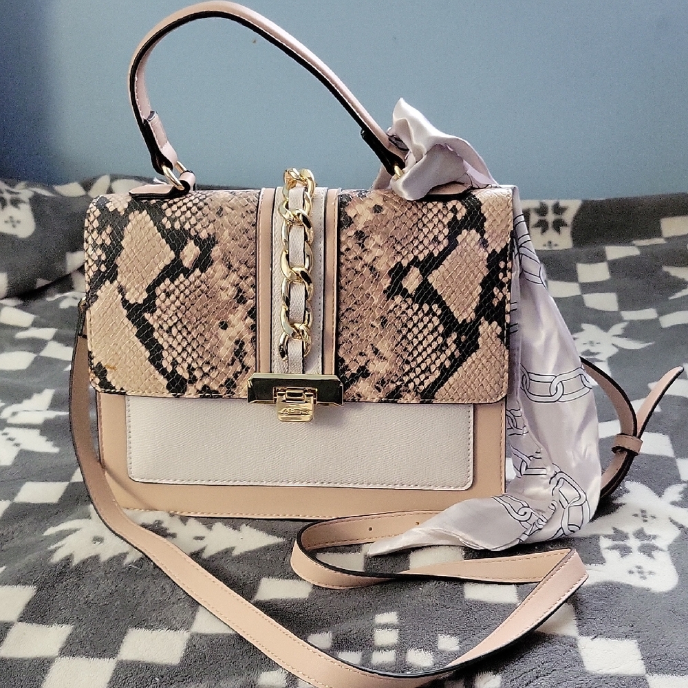 Aldo Tan and Cream Satchel with Gold Accents NWT